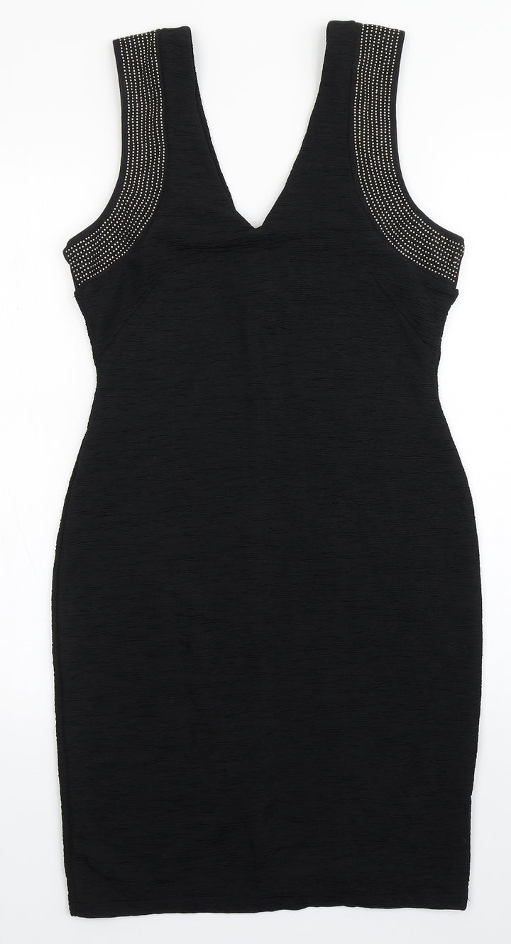 H&M Womens Black Polyester Bodycon Size S V-Neck Pullover