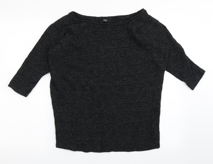 F&F Womens Black Round Neck Cotton Pullover Jumper Size 10