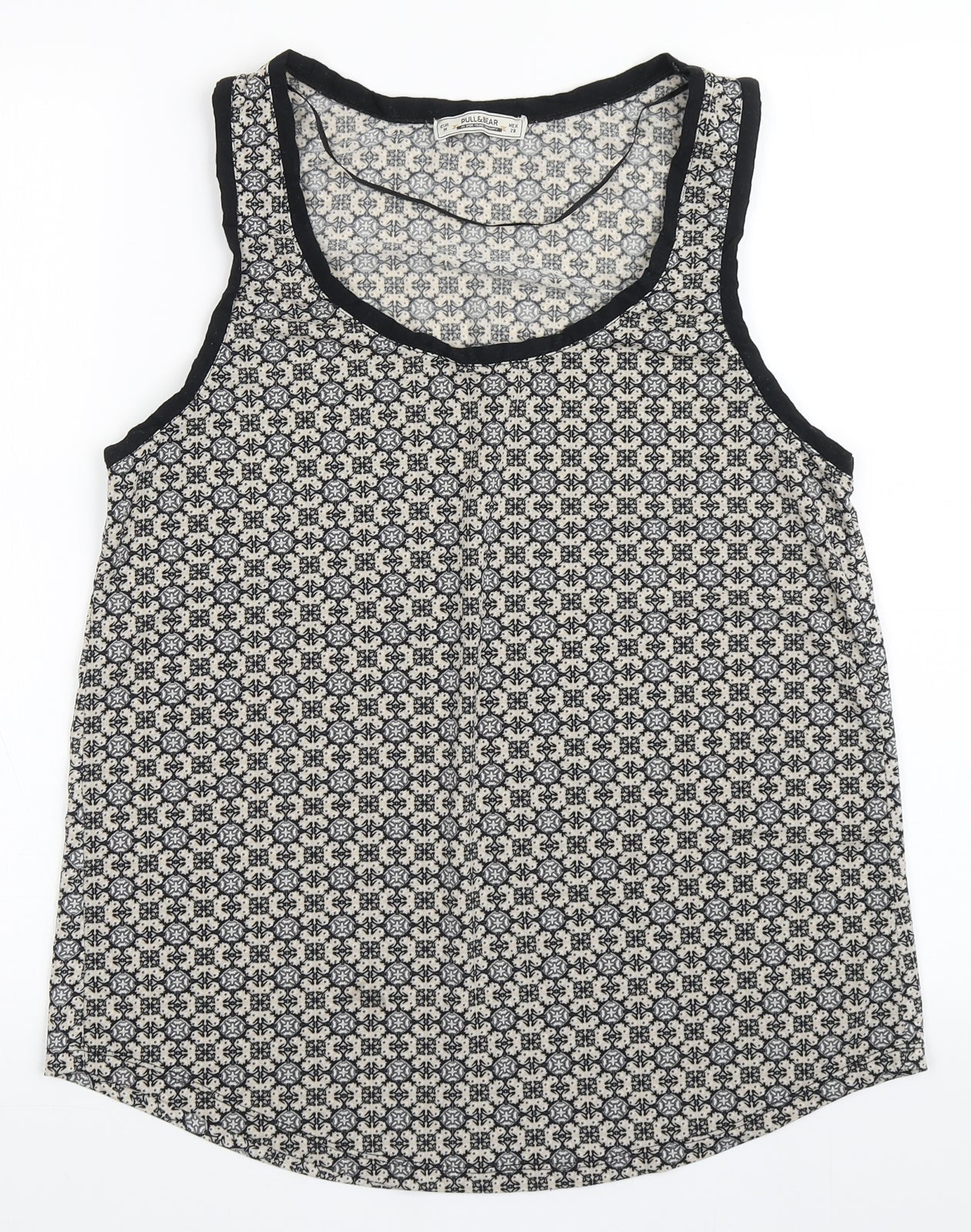 Pull&Bear Womens Black Geometric Polyester Basic Blouse Size M Scoop Neck
