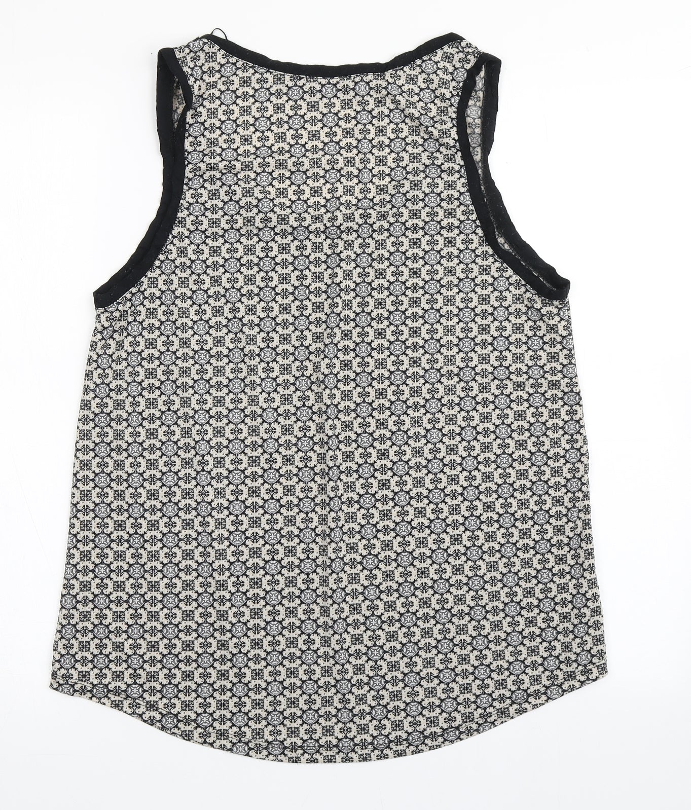 Pull&Bear Womens Black Geometric Polyester Basic Blouse Size M Scoop Neck