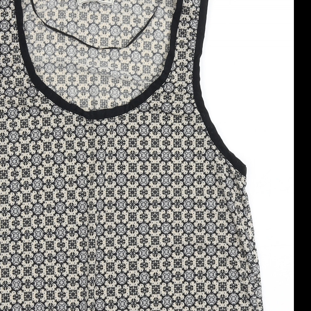 Pull&Bear Womens Black Geometric Polyester Basic Blouse Size M Scoop Neck