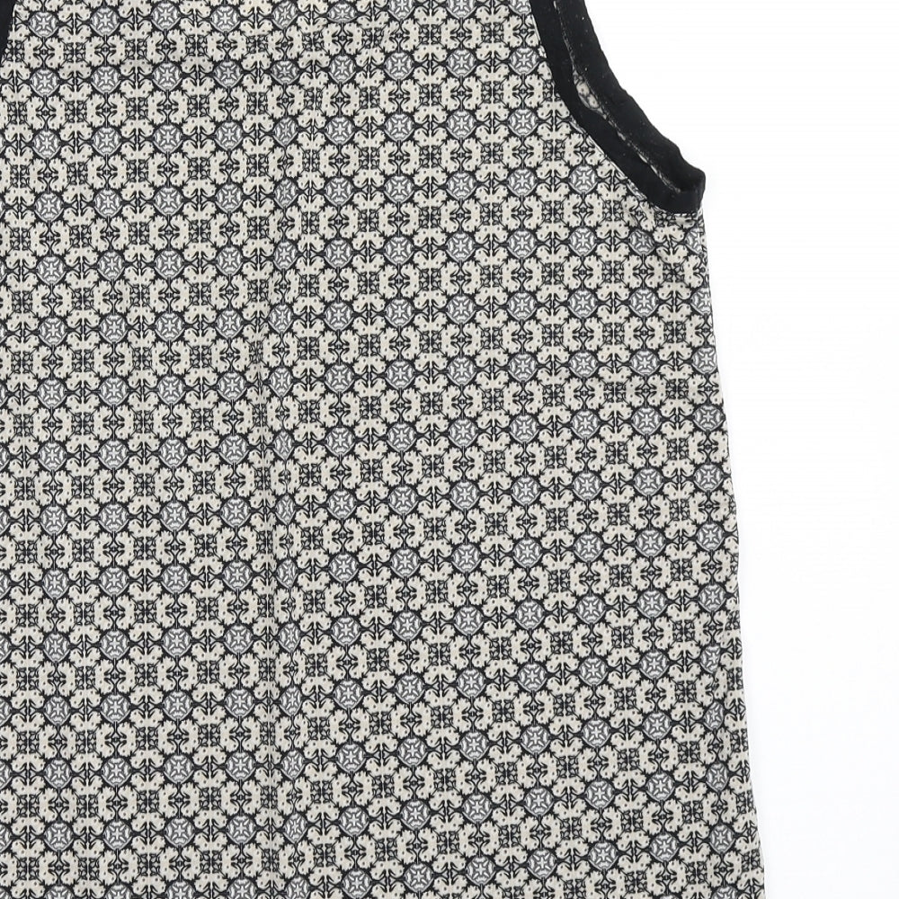 Pull&Bear Womens Black Geometric Polyester Basic Blouse Size M Scoop Neck