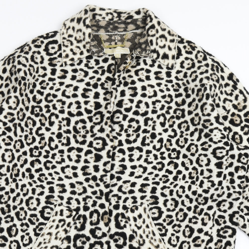 Michael Kors Womens Brown Animal Print  Overcoat Coat Size M  Button
