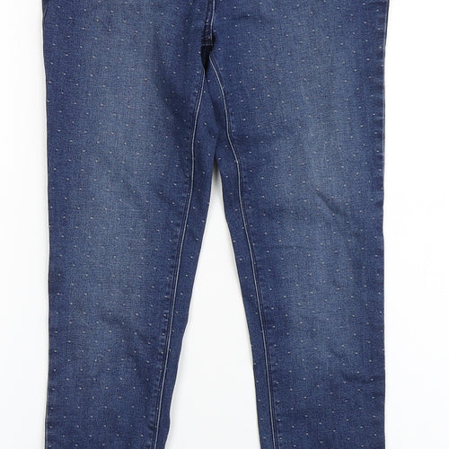 Matalan Womens Blue Polka Dot Cotton Skinny Jeans Size 8 L27.5 in Regular Button