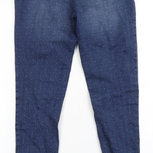 Matalan Womens Blue Polka Dot Cotton Skinny Jeans Size 8 L27.5 in Regular Button