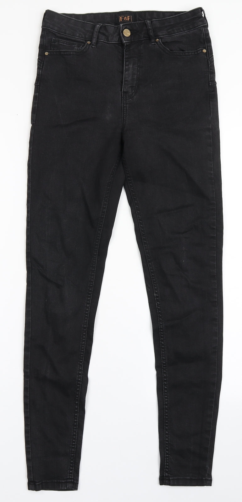 F&F Womens Black  Cotton Skinny Jeans Size 8 L28 in Regular Button