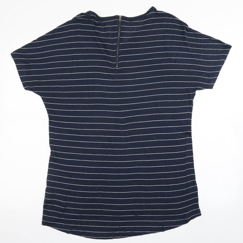 ITEMS` Womens Blue Striped Viscose Basic T-Shirt Size S Roll Neck
