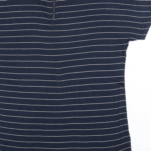 ITEMS` Womens Blue Striped Viscose Basic T-Shirt Size S Roll Neck