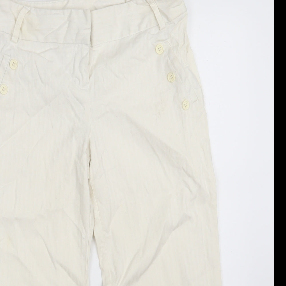 TU Womens White Striped Cotton Cropped Trousers Size 8 L20 in Regular Button