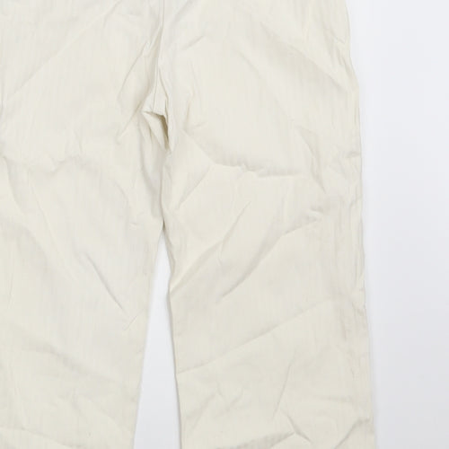 TU Womens White Striped Cotton Cropped Trousers Size 8 L20 in Regular Button