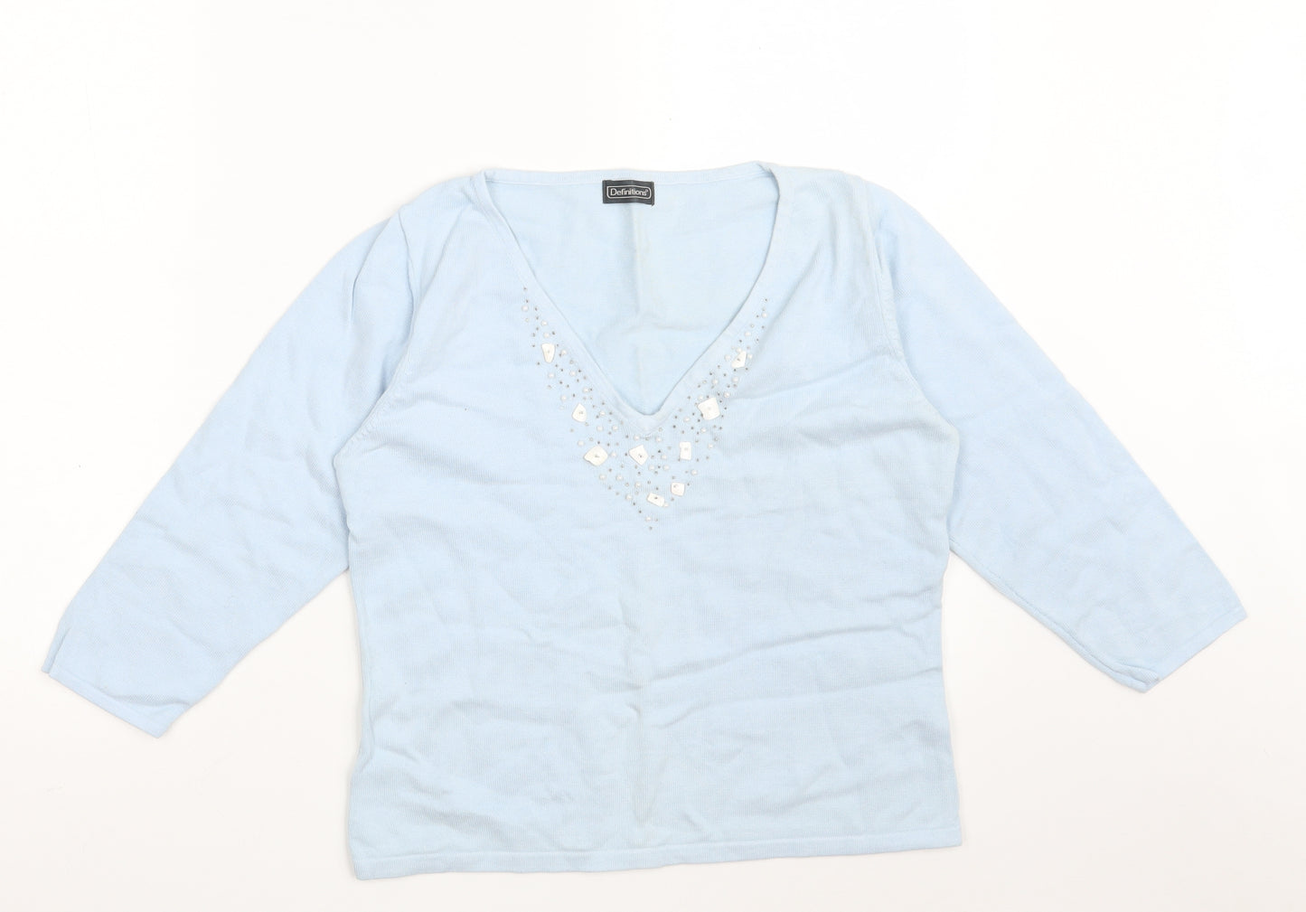 Definitions Womens Blue V-Neck  Ramie Pullover Jumper Size 16