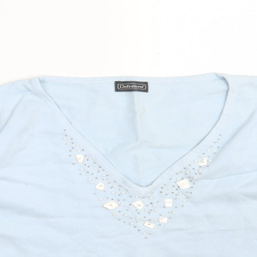 Definitions Womens Blue V-Neck  Ramie Pullover Jumper Size 16