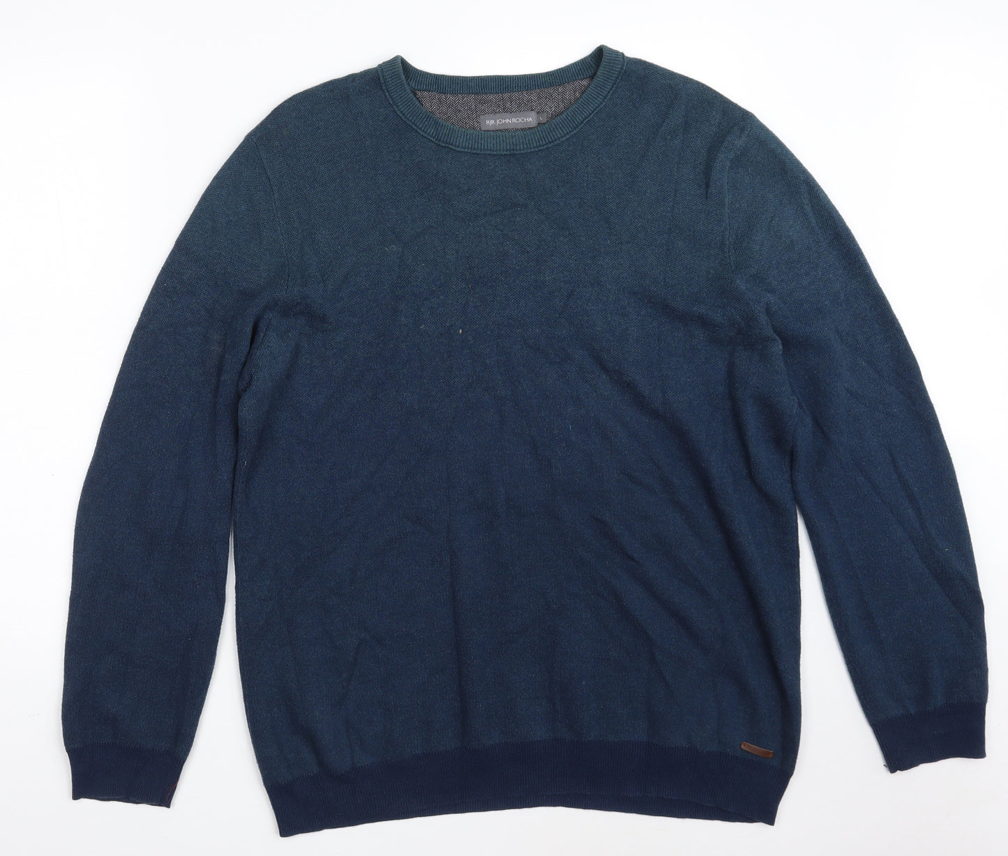 RJR.John Rocha Mens Blue Crew Neck  Cotton Pullover Jumper Size L