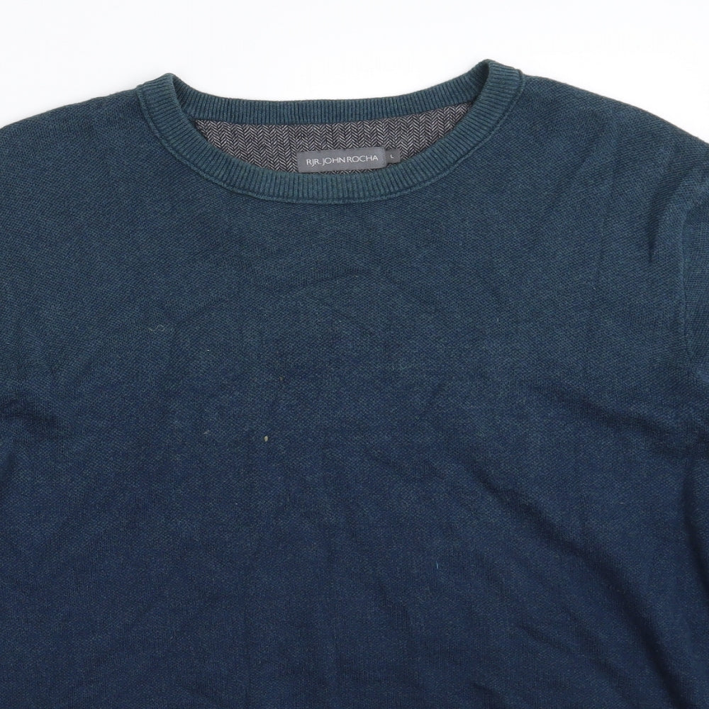 RJR.John Rocha Mens Blue Crew Neck  Cotton Pullover Jumper Size L
