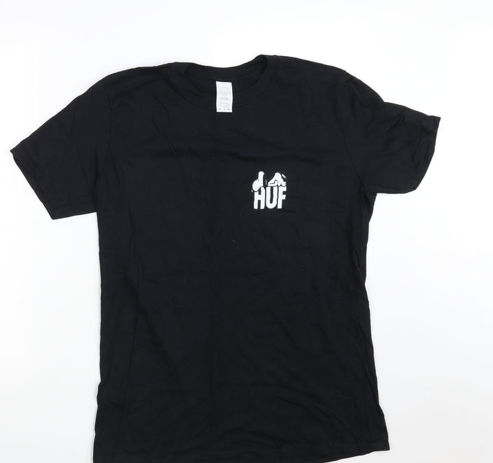 Gildan Mens Black Cotton T-Shirt Size M Crew Neck - HUF