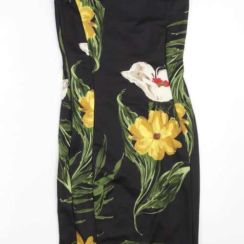 Quiz Womens Black Floral Polyester Bodycon  Size 10  V-Neck