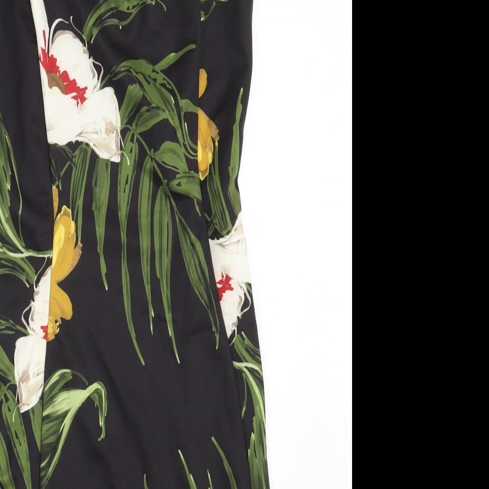 Quiz Womens Black Floral Polyester Bodycon  Size 10  V-Neck