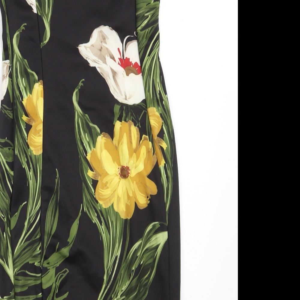 Quiz Womens Black Floral Polyester Bodycon  Size 10  V-Neck