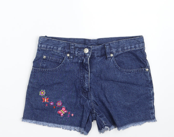 St. Bernard Girls Blue Floral 100% Cotton Hot Pants Shorts One Size  Slim Zip