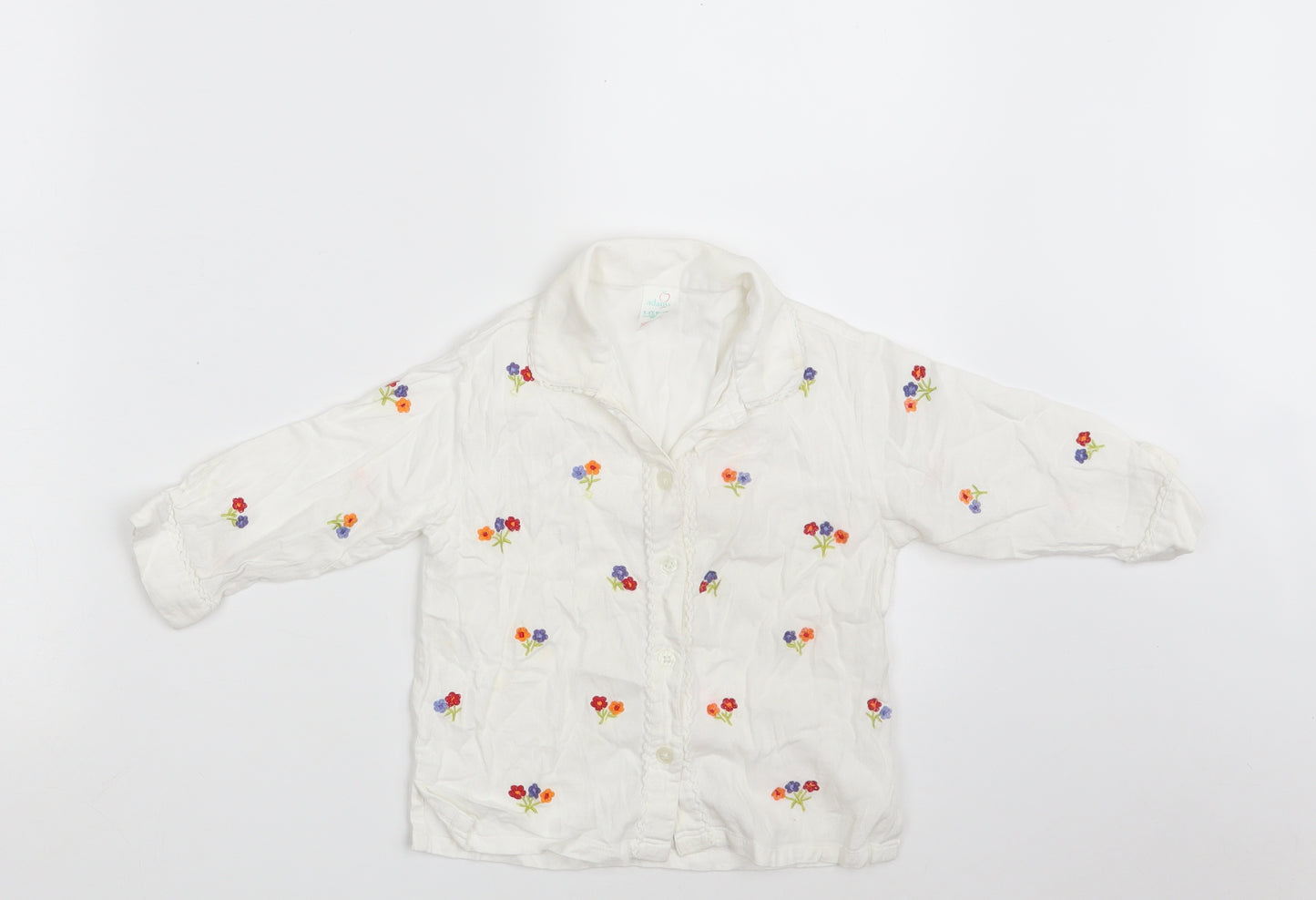 Adams Girls White Floral 100% Cotton Babydoll Pyjama Top Size 12-18 Months  Button