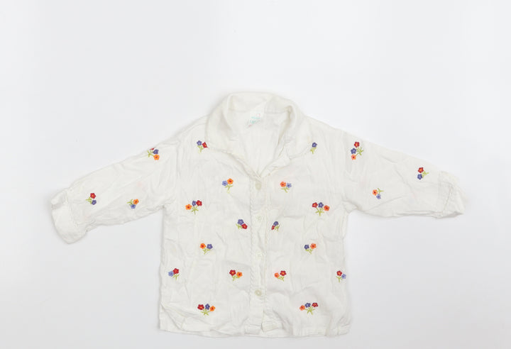 Adams Girls White Floral 100% Cotton Babydoll Pyjama Top Size 12-18 Months  Button
