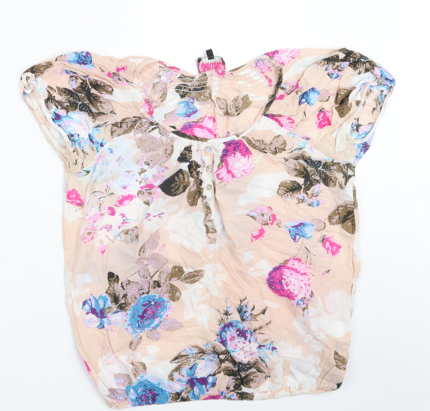 Arista Collection Womens Multicoloured Floral 100% Cotton Basic Blouse Size 10 Round Neck