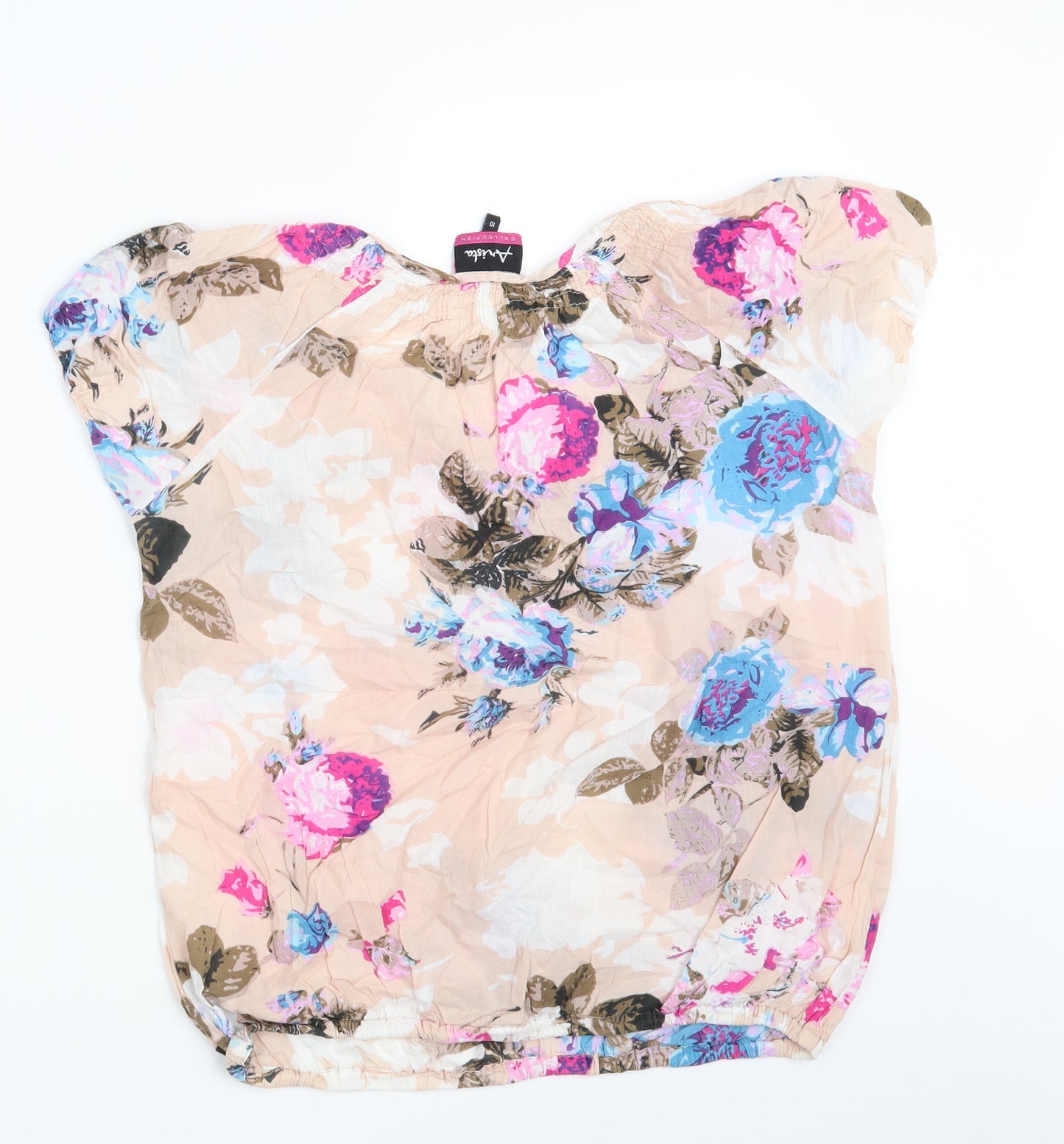 Arista Collection Womens Multicoloured Floral 100% Cotton Basic Blouse Size 10 Round Neck