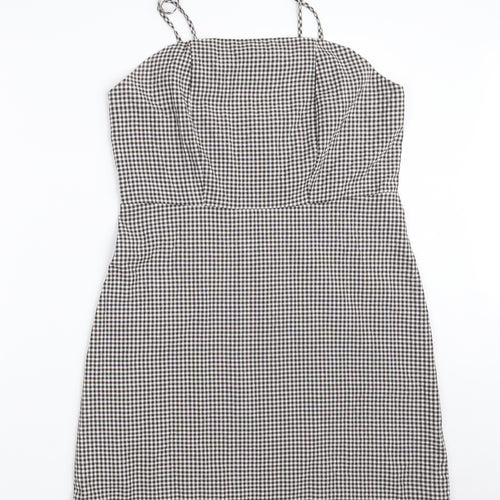 SheIn Womens Black Check Polyester A-Line  Size L  Off the Shoulder Zip