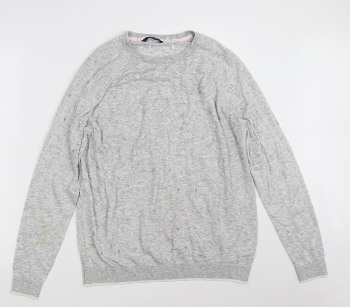 Maine Womens Grey Crew Neck Polka Dot Polyester Pullover Jumper Size 18