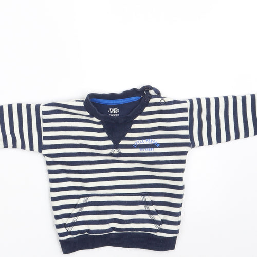 Fred & Flo Boys Blue Striped Cotton Pullover Jumper Size 0-3 Months  Button - Little Person Big Heart