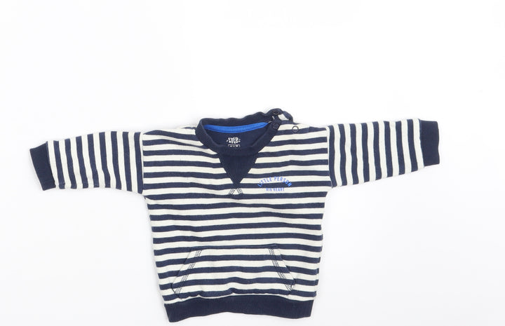 Fred & Flo Boys Blue Striped Cotton Pullover Jumper Size 0-3 Months  Button - Little Person Big Heart