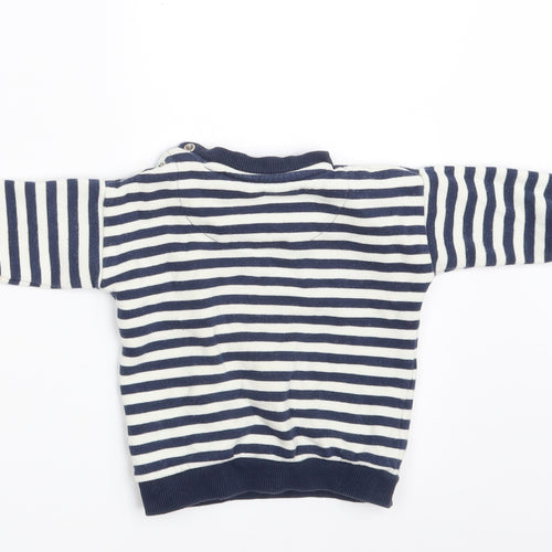 Fred & Flo Boys Blue Striped Cotton Pullover Jumper Size 0-3 Months  Button - Little Person Big Heart