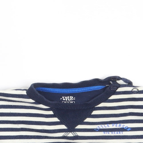 Fred & Flo Boys Blue Striped Cotton Pullover Jumper Size 0-3 Months  Button - Little Person Big Heart