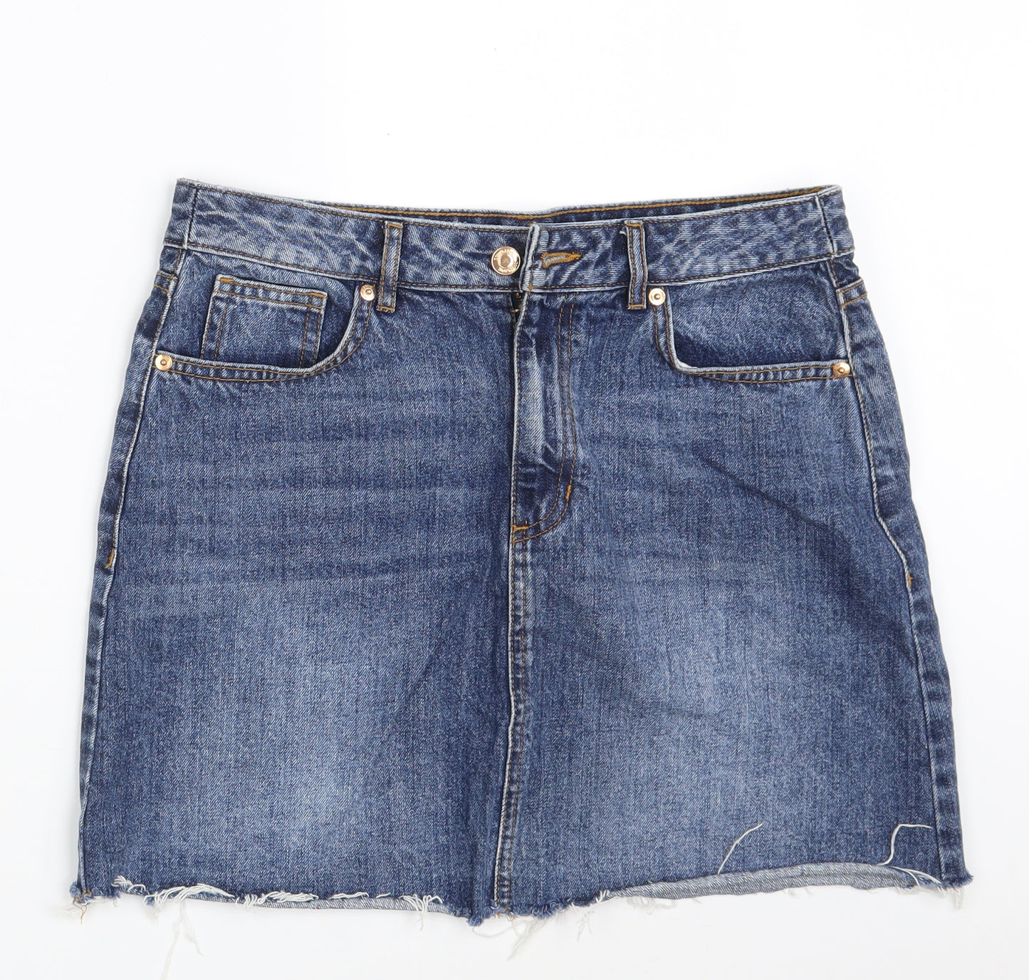 F&F Womens Blue  Cotton A-Line Skirt Size 12   Zip