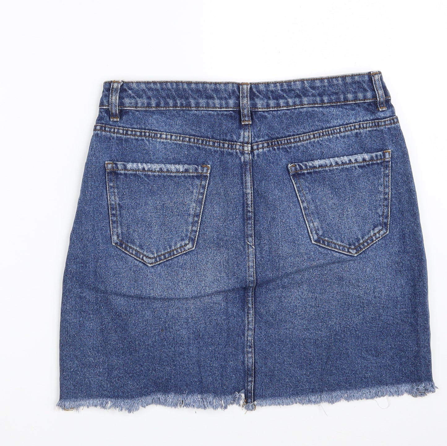 New Look Womens Blue  Cotton A-Line Skirt Size 12   Zip - Distressed