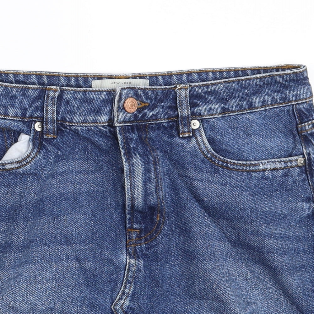 New Look Womens Blue  Cotton A-Line Skirt Size 12   Zip - Distressed