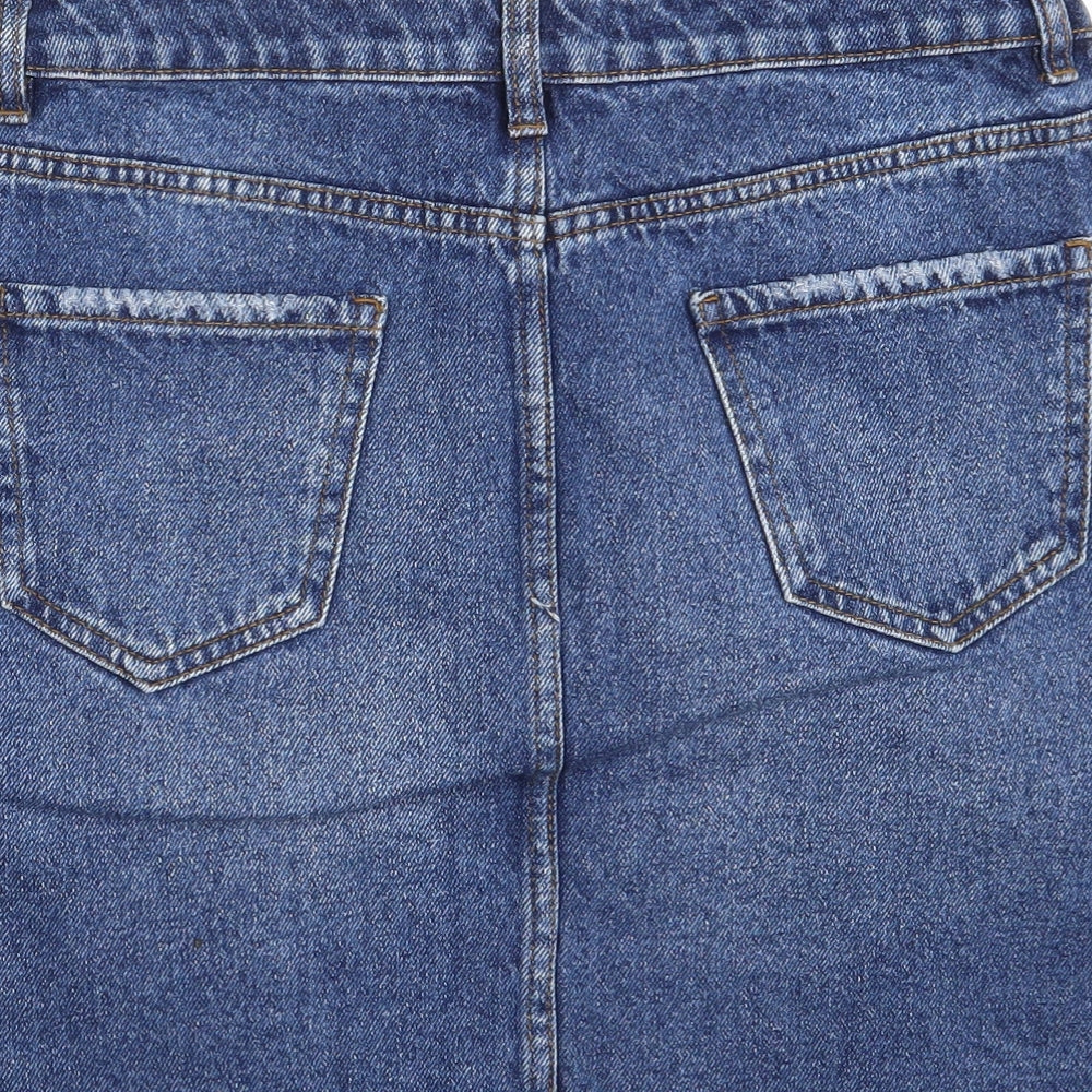 New Look Womens Blue  Cotton A-Line Skirt Size 12   Zip - Distressed