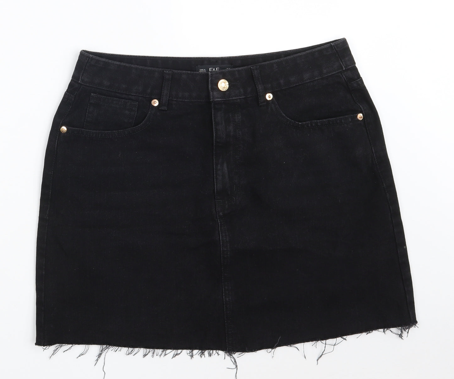 F&F Womens Black  Cotton A-Line Skirt Size 12   Zip