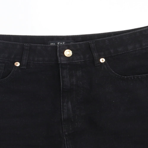 F&F Womens Black  Cotton A-Line Skirt Size 12   Zip