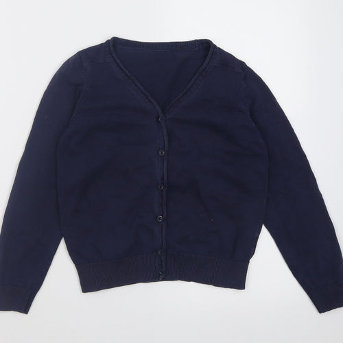 Marks and Spencer Girls Blue V-Neck  Cotton Cardigan Jumper Size 9-10 Years  Button - School Wear