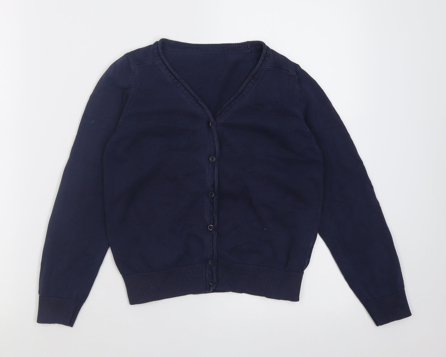 Marks and Spencer Girls Blue V-Neck  Cotton Cardigan Jumper Size 9-10 Years  Button - School Wear