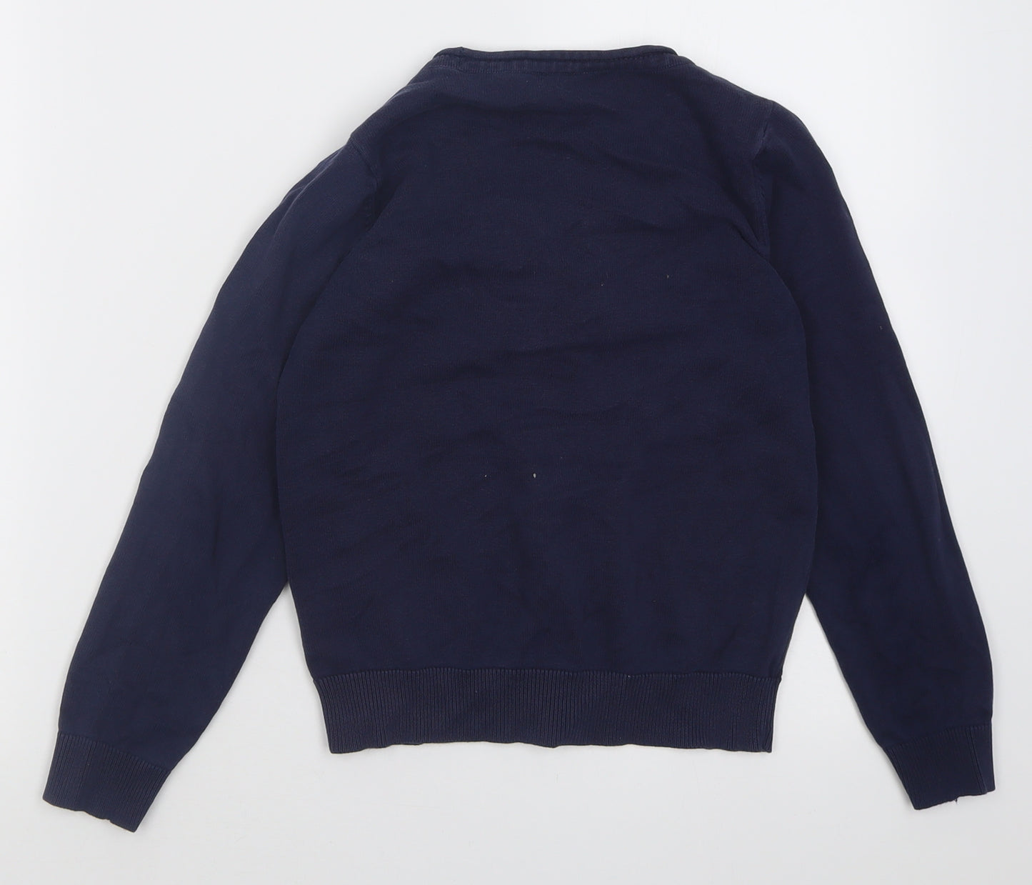 Marks and Spencer Girls Blue V-Neck  Cotton Cardigan Jumper Size 9-10 Years  Button - School Wear