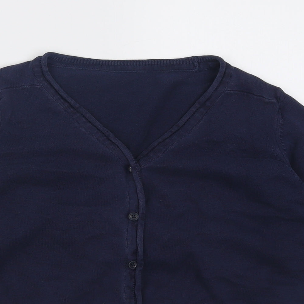Marks and Spencer Girls Blue V-Neck  Cotton Cardigan Jumper Size 9-10 Years  Button - School Wear