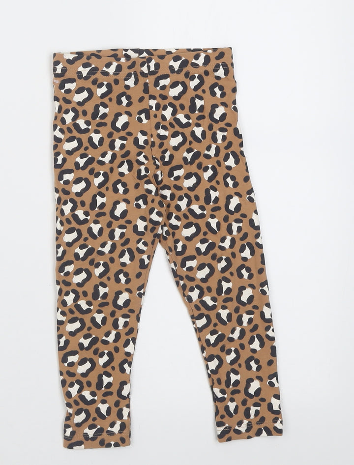 George Girls Brown Animal Print Cotton Capri Trousers Size 2-3 Years Regular Pullover
