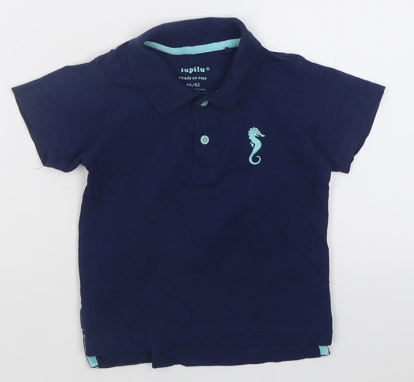 Lupilu Boys Blue  Cotton Basic Polo Size 12-18 Months Collared Button