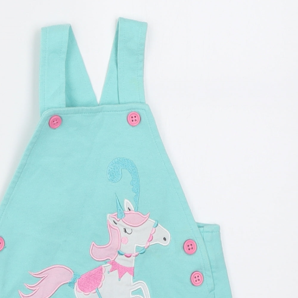 Studio Girls Blue  Cotton Pinafore/Dungaree Dress  Size 12-18 Months  Square Neck Button - Unicorn