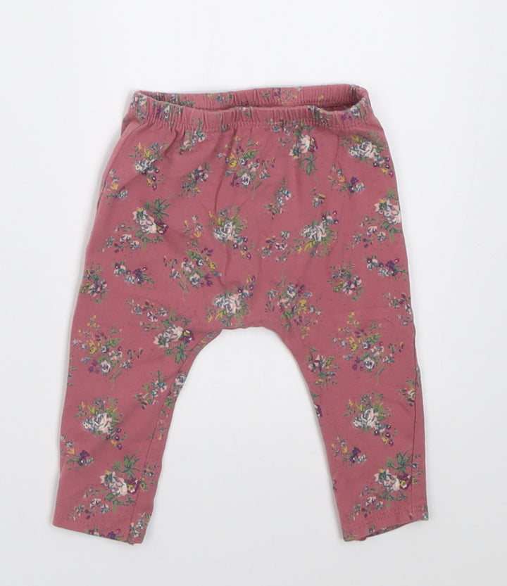 NEXT Girls Pink Floral Cotton Capri Trousers Size 3-6 Months Pullover