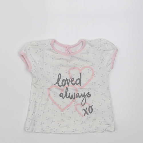 George Girls Pink Geometric Cotton Basic T-Shirt Size 3-6 Months Crew Neck Button - loved always