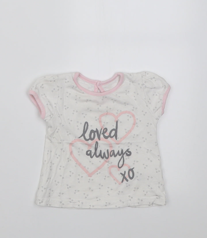 George Girls Pink Geometric Cotton Basic T-Shirt Size 3-6 Months Crew Neck Button - loved always