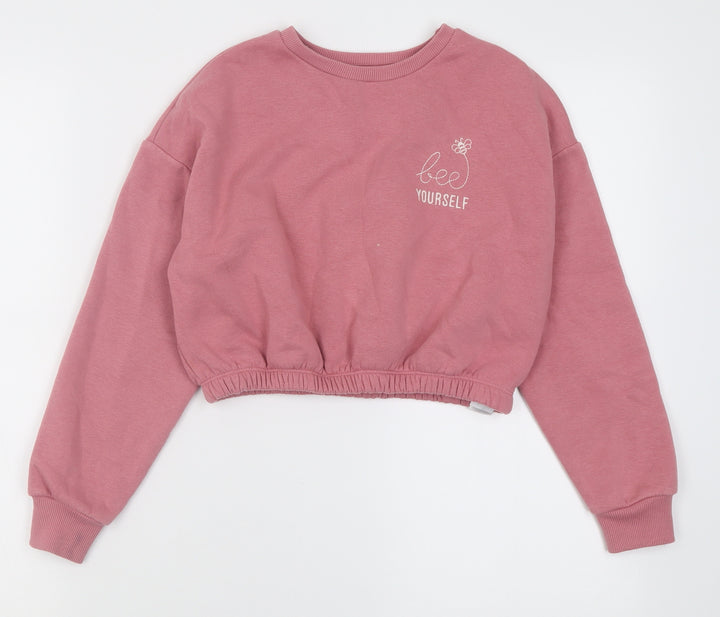 New Look Girls Pink  Cotton Pullover Sweatshirt Size 10-11 Years  Pullover - Bee yourself